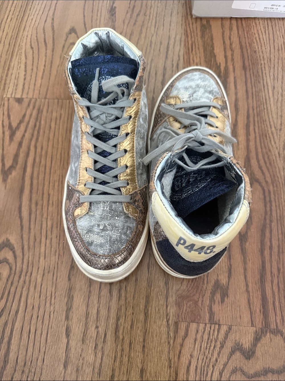 P448 Women’s High-Top Sneakers in Gold, Navy & Silver